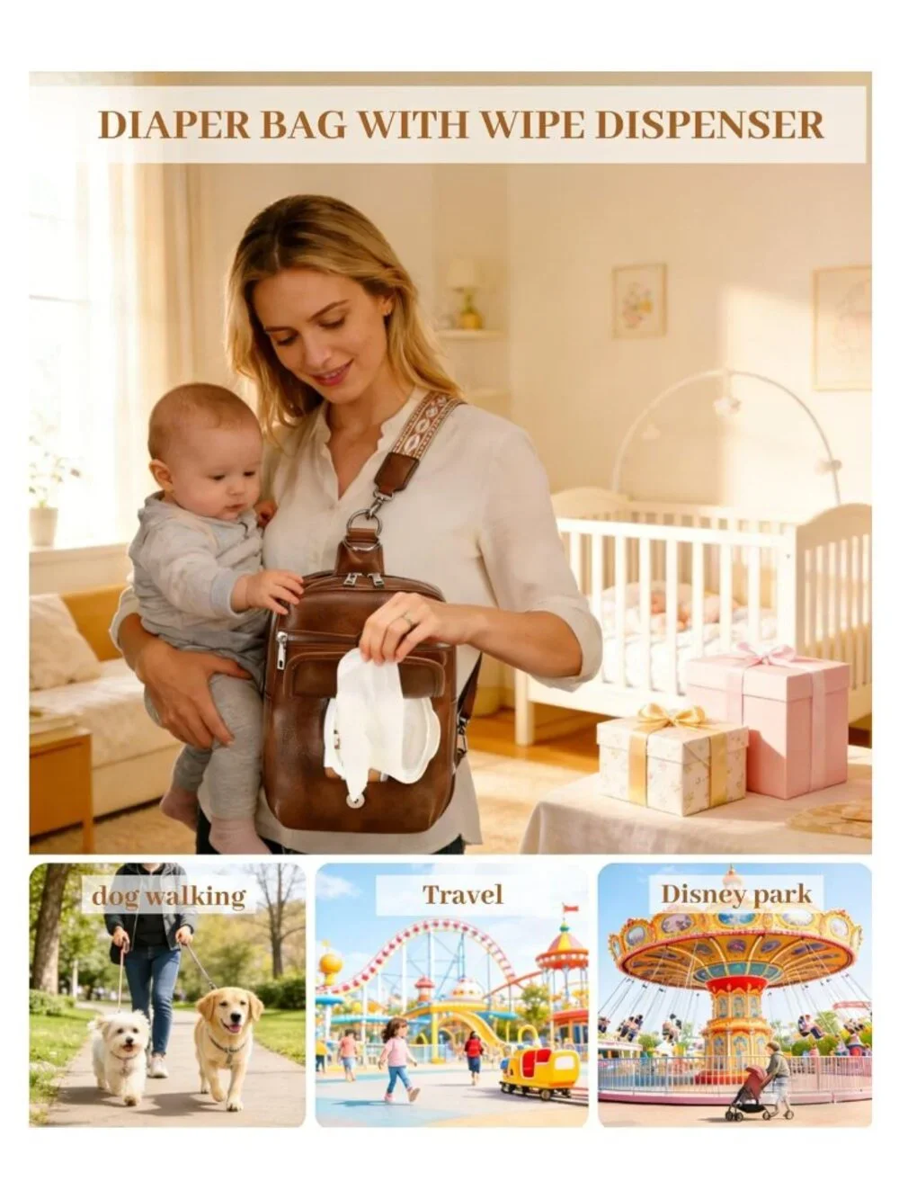 Mini Diaper Bag Crossbody Faux Leather Wipes Pocket Small Purse